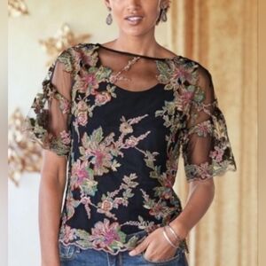 Sundance Celeste Embroidered Beaded Sheer Blouse